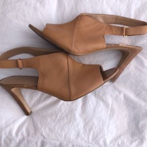 Franco Sarto Leather Cognac peep toe slingback shoe